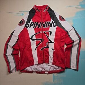 Mad Dogg Athletics M Spinning Jacket Red White Black Long Sleeve USA 90s Cycling